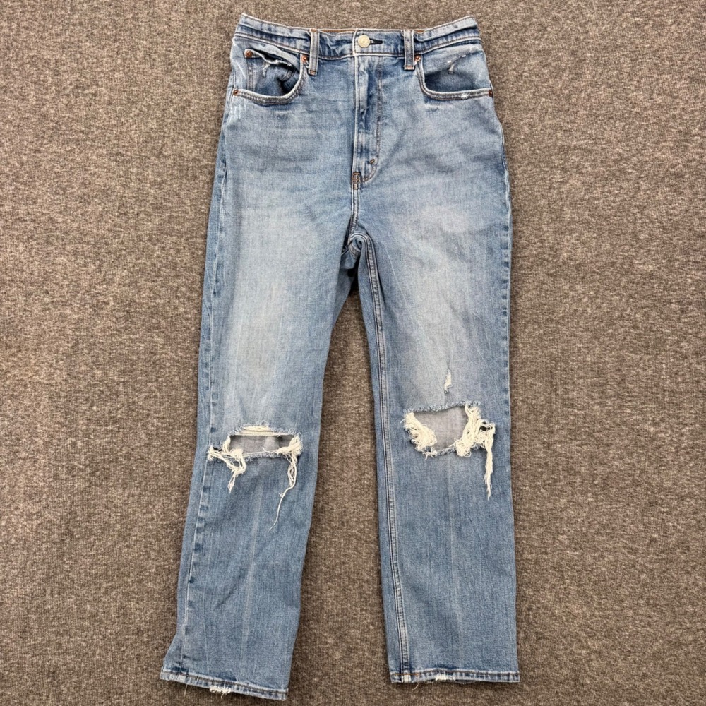 Abercrombie & Fitch Ankle Straight Ultra High Rise Distressed Jeans Light Wash 6 - Picture 2 of 8
